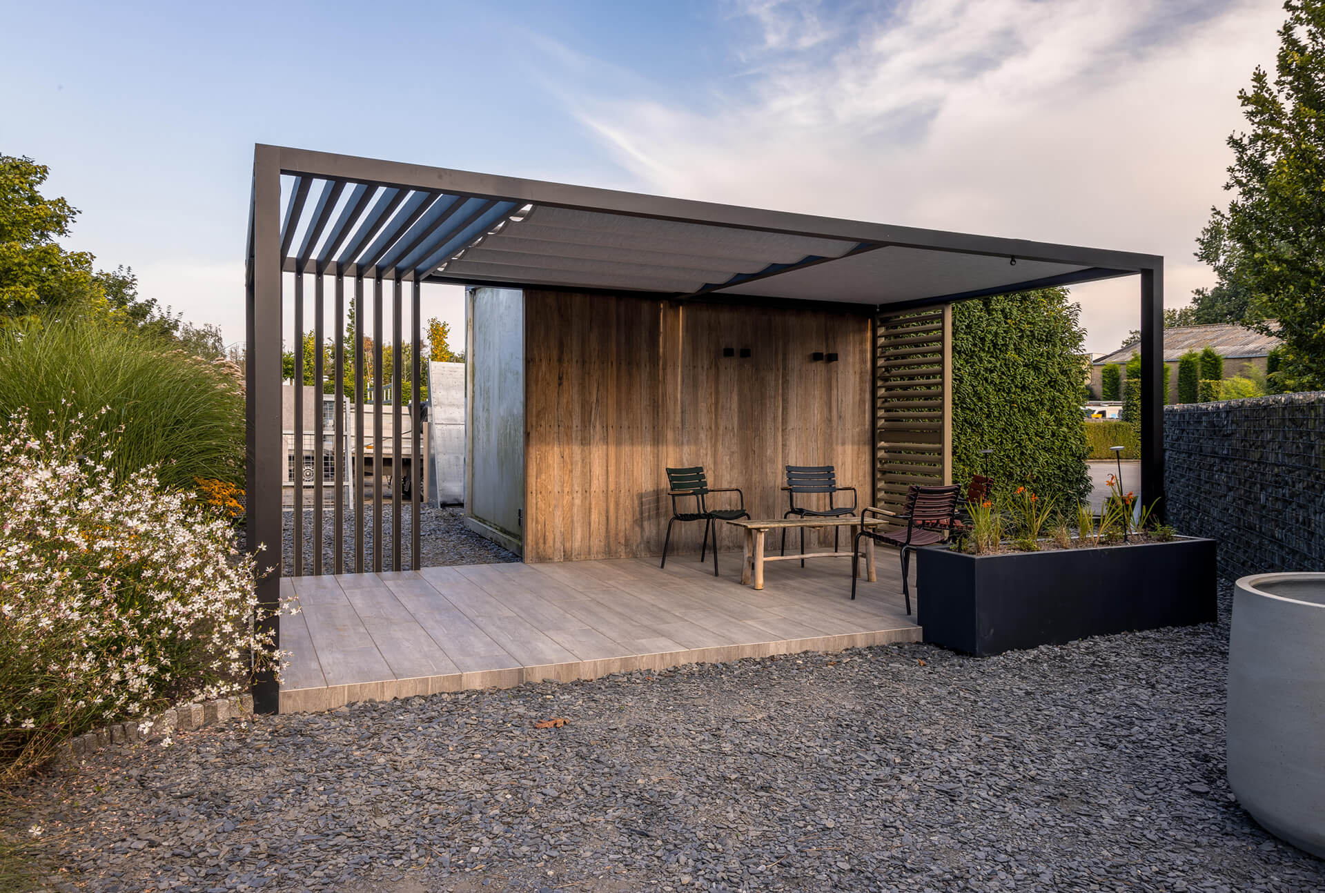 Vrijstaande zonwering In 't Hout Sierconstructies